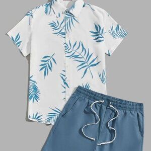 Tropical Print Vacation Style Men's Shirt & Shorts Set